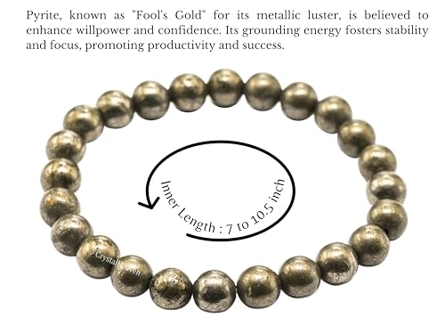 Image of Crystal Heaven Pyrite Bracelet Original Certified for Men - Raw Pyrite Stone Bracelet with Genuine Pyrite Beads for Energy and Protection - Unique Gift Idea for Spiritual Well-being (Stretchable)