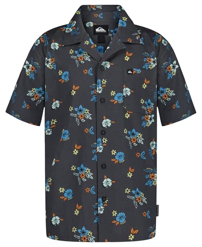 Quiksilver Boys' Short Sleeve Classic Woven Shirt, Button Down Top, Stylish & Comfortable, Phantom Island, 14-16