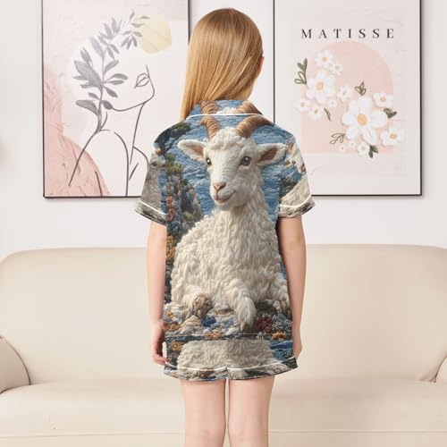 ALAZA Goat Sheep Flower Blossom Art Satin Pajamas Set Short Sleeve Button Down Sleepwear Summer Pjs 2 Piece4