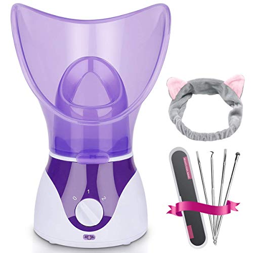 Gamelec Nano Ionic Facial Steamer Warm Mist Face Steamer for Women Moisturizing Cleansing Pores, With Free 4 Pieces Blackhead Remover Kit and Hair Band