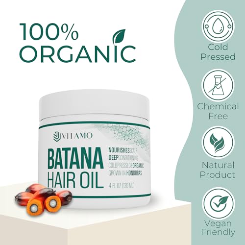 Vitamo 100% Organic Batana Natural Hair Growth Oil | Pure Elaeis Oleifera | Cold Pressed for Maximum Potency | Dr. Sebi Inspired Scalp & Hair Shine Treatment for Men and Women | No Burnt Smell