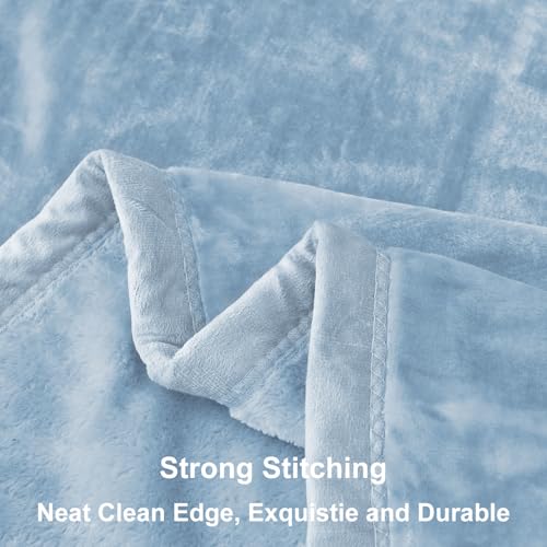 Image of JYK Fleece Plush Blanket King Size 85'' x 95'' - Premium Silky Flannel Fleece Blanket 4.4 LB, Lightweight and Fluffy Cozy Plush Comfy Microfiber Fleece Blanket for Couch Sofa Bedroom, Light Blue