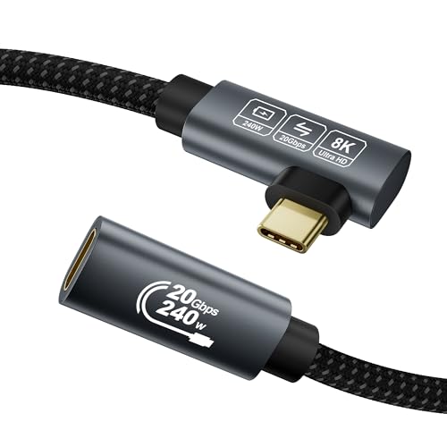 EUDOBEL 20Gbps USB C Verlängerung 1m (USBC 3.2 Gen 2x2 Video 8K@30Hz 4K@60Hz/144Hz PD3.1 240W Winkel 90 Grad) USB C Datenkabel Verlängerung für Thunderbolt 4 iPhone 17/16 Hub Docking Station