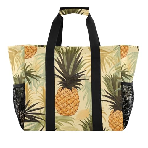 Nander Tropical Pineapple Foldable Tote Bag Waterproof Sandproof Women Beach Bag Handbag Gym Bag Travel Shopping Bag