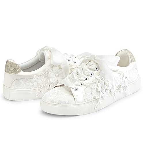 JIAJIA 8837A Wedding Shoes Bridal Sneakers Flats Bride Tennis Shoes Flowers Lace Sneakers4