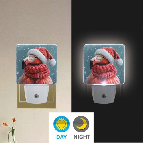 Image of Christmas Flamingo Night Lights 2 Pack Plug-in Wall Led Nightlight Auto Dusk-to-Dawn Sensor Lamps for Bedroom Kitchen Bathroom