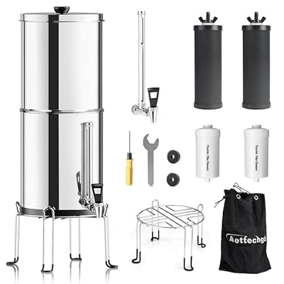 Aettechgd Ultra-Filtration Gravity Water Filtration System? 2.9G 8-Stage 0.01?m Water Filtration System with 4 Filters, Metal Water Level Spigot ?Stand and Handbag?Reduce Fluoride and Chlorine