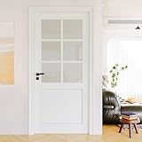 36' x 80' Slab Door, 6-Panel Pre-Assembled Frosted Glass French Doors Interior Slab, Soild Core & Pre-Finished Single Glass Door Panel for Pantry Bedroom Closet as Pocket, Bifold, Barn Doors