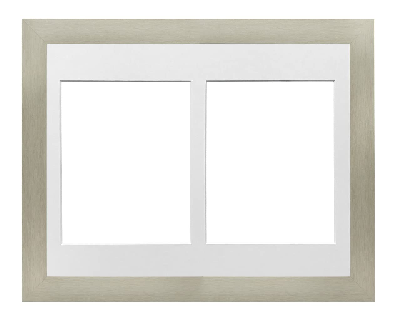 MDF 30mm Silver Frame 12x10' Multi Aperture Picture Frame with White Mount to fit (2x) 7x5' Photos with Perspex Sheet - Tabletop & Wall Mountable Landscape or Portrait