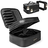 MRSP leather Large Double Layer Travel Makeup Bag,Cosmetic Case Organizer Portable Storage Bag,Leather Makeup Artist Box Suitable for Cosmetics Makeup Brushes Toiletry Jewelry Digital Accessories (Black)