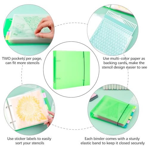 Image of Cookie Stencil Storage Binder for Storage 6x6inch Stencils,Die Cuts,DIY Scrapbooking,Clear Stamp,Storage Folder Organizer Include 1 Green Cover,50 Sleeve,50 Backing Paper and 10 Sheets Divider Tabs