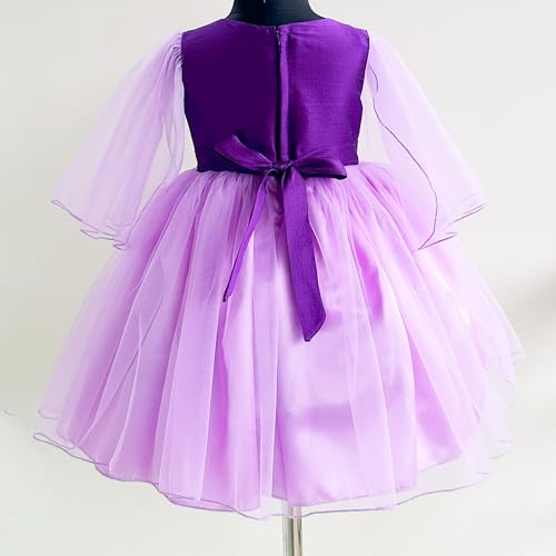 Image of Stanwells Kids Baby Girls Knee Length Birthday Frocks Net Flared Ruffle Pattern Puff Sleeves Western Frock Dress Embroidery Fancy Dress for Girls Birthday Gift for Daughter