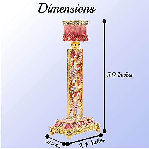 Matashi Shabbat Candlestick Holder (2-Piece Set) Hand-Painted, Gold-Plated Pewter Tall, Vintage Craftsmanship Adorned W/ Pomegranates And Flowers Jewish Holiday Decor (Red) #TOP6