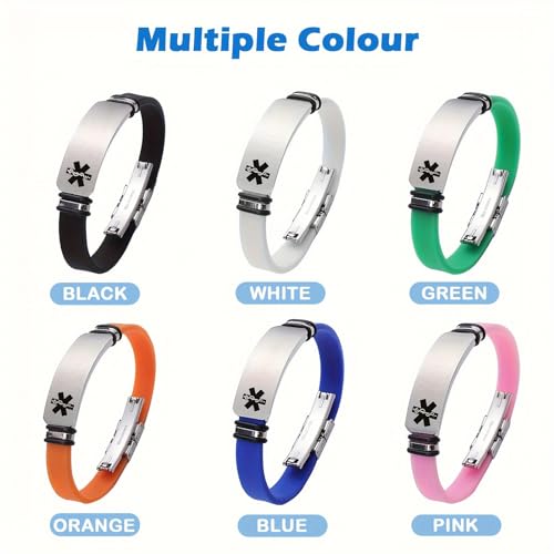 Personalized Medical Alert ID Bracelets - Silicone Custom Name ID Engraved Medic Info for Men Women 6