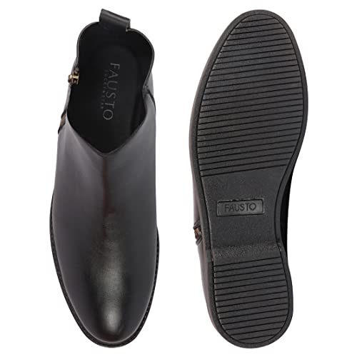 FAUSTO Mens High Ankle Zipper Closure Chelsea Boots | Winter Riding Formal & Casual Style Shoes For Denim Outfits