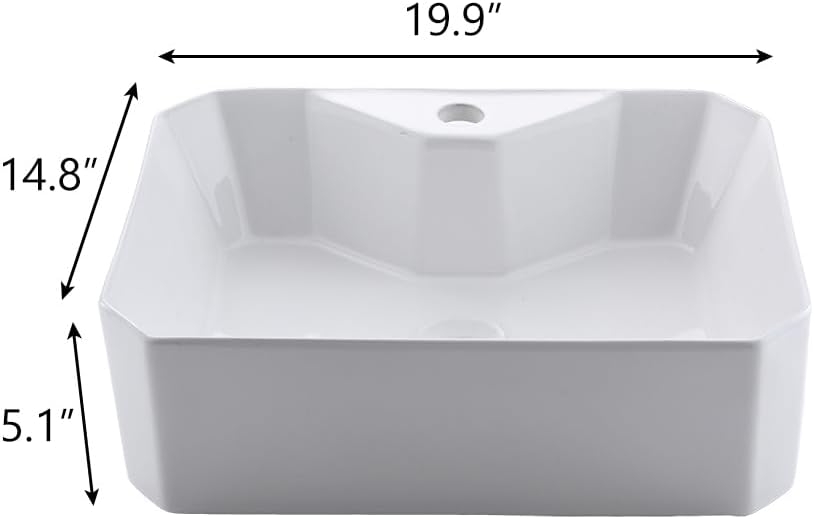 Bathroom Vessel Sink, Scamall 20x15 Inch White Ceramic Bathroom Sinks Combo Rectangle Vessel Sink for Bathrooms Balcony Art Basin Vanity Sinks Porcelain Bowl with Drainer