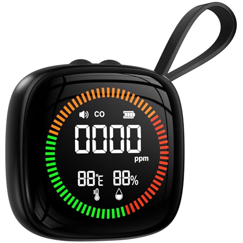 SDOER 3-in-1 Carbon Monoxide Detectors for Travel, Portable CO Detector, RV CO Alarm Temp/Hum Sensor, Rechargeable CO Monitor, for Home, Car, Travel, Camping-Black