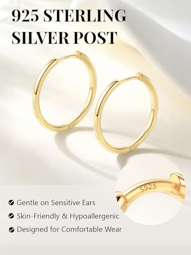 Image of Silvora 14K Gold Plated Huggie Hoop Earrings for Women, Small Sterling Silver Hoops, Hypoallergenic Cartilage Earrings for Sensitive Ears 8 /10 /12 /14 /16 /18 /20MM