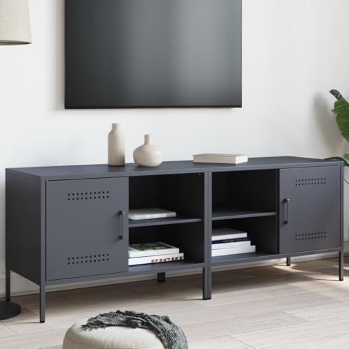 Hoopleep TV-Schränke 2 STK. Anthrazit, 68x39x50,5 cm Stahl, Industrieller Fernsehschrank mit Stauraum für Wohnzimmer, Schlafzimmer, Medienmöbel