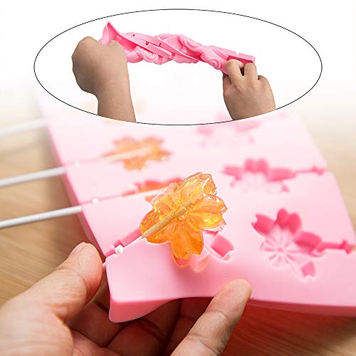 3 Pack Silicone Lollipop Molds,Sonku 12 Cavity Round Cherry Blossoms Swirl Chocolate Hard Candy Mold with 60 Pcs Sucker Sticks - Thumbnail 6