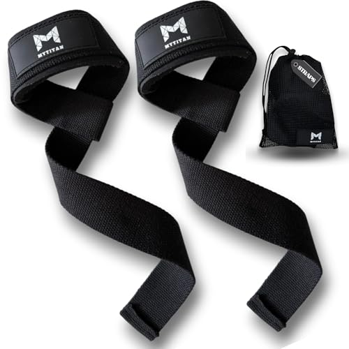Gym Straps clássicos para peso morto e remo MYTITAN Straps para ginásio e levantamento de pesos com enchimento de pulso, aderência firme e segura, unissexo para ginásio/CrossFit, cor preta