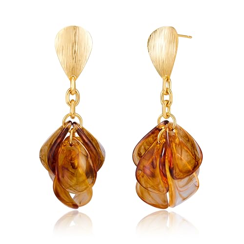 FOJDPAS 14k Gold Plated Amber Resin Hoop Earrings for Women Trendy Hypoallergenic Chunky Gold Earrings Jewelry Gifts for Sensitive Earlobes (Gold-Amber Teardrop-shaped)
