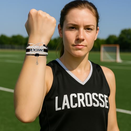 Image of SportyBella Lacrosse Bracelets For Girls - Adjustable Charm Bracelet w /Infinity Symbol & Silver Lacrosse Stick Charm. Friendship Bracelet Gifts for Players, Teams & Coaches