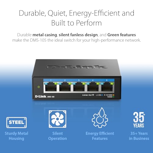 D-Link 5-Port 2.5GB Unmanaged Gaming Switch with 5 x 2.5G - Multi-Gig, Network, Fanless, Plug & Play (DMS-105/RE) (Renewed) - Image 5