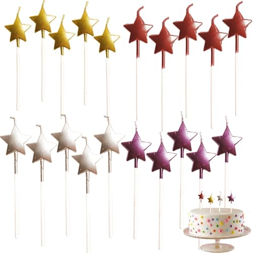 Velas de Cumpleaños en Forma de Estrella,20 Piezas Velas Decorativas Metálicas Doradas para Pastel o Tarta,Suministros para Decoración de Fiestas de Cumpleaños y Bodas