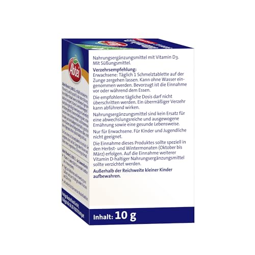 Abtei Vitamin D3 3000 I.E. - unterstützt Immunsystem und Knochen - laborgeprüft, glutenfrei, laktosefrei und vegetarisch - 75 Schmelztabletten mit Zitronengeschmack