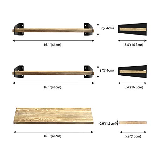 SHAN ZU Set van 2 rustieke houten zwevende wandplanken, voor slaapkamer, keuken, badkamer, woonkamer, kantoor, 41 × 15… - Image 3