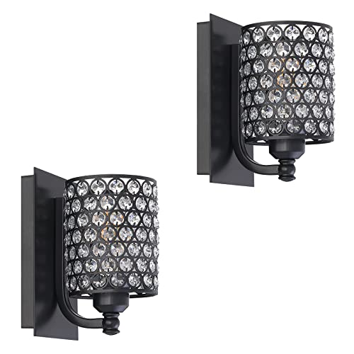 Image of Crystal Wall Sconce Oil Rubbed Bronze Finish (Set of 2) Modern Concise Style Wall Light Fixture with Polyhedral Opal Crystal Shade for Bath Room, Bed Room, LED Bulb(not Include)