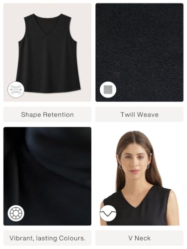 Image of SAADAA V-Neck Tops for Women| Viscose Fabric | Sleeveless Design | Relaxed Fit for Everyday Comfort | Office & Casual Wear