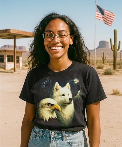 Dog & Bald Eagle Moonlight Desert Premium T-Shirt – Majestic Wildlife Art Tee for Men & Women2