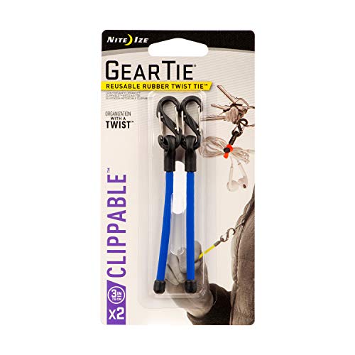Nite Ize Gear Tie Zipper Pull, The Original Gear Tie Plus S-Biner Clip, Perfect Zipper Pull, 3-Inch, Blue, 2 Pack