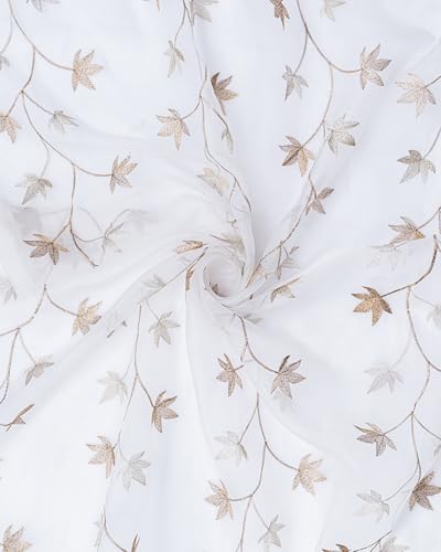 Image of (5 Ft Sheer Tissue with Embroidery Flower Design | Grommet Curtains Window Curtain | Window Curtain (Brown) | for Home | Pack of 2 | 152 L X 121 W Centimeters