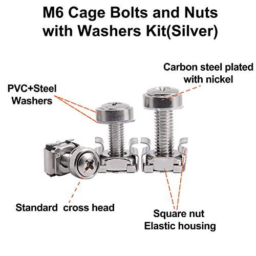 100 Pcs (40 Sets) M6x16/20mm Rack Mount Cage Nuts Screws and Washers Set - Image 4