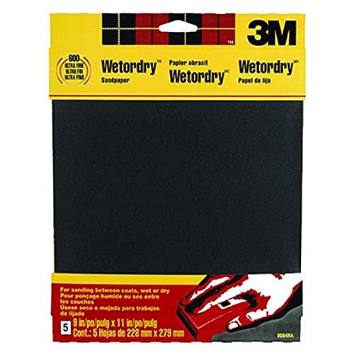 3M Wetordry Sandpaper 5 Sheets 9 in x 11 in 320 Grit Extra Fine Use for Wet and Dry Sanding For Sanding Between Coats of Varnish Lacquer Paint & Other Finishes Waterproof Paper (9086DC-NA)