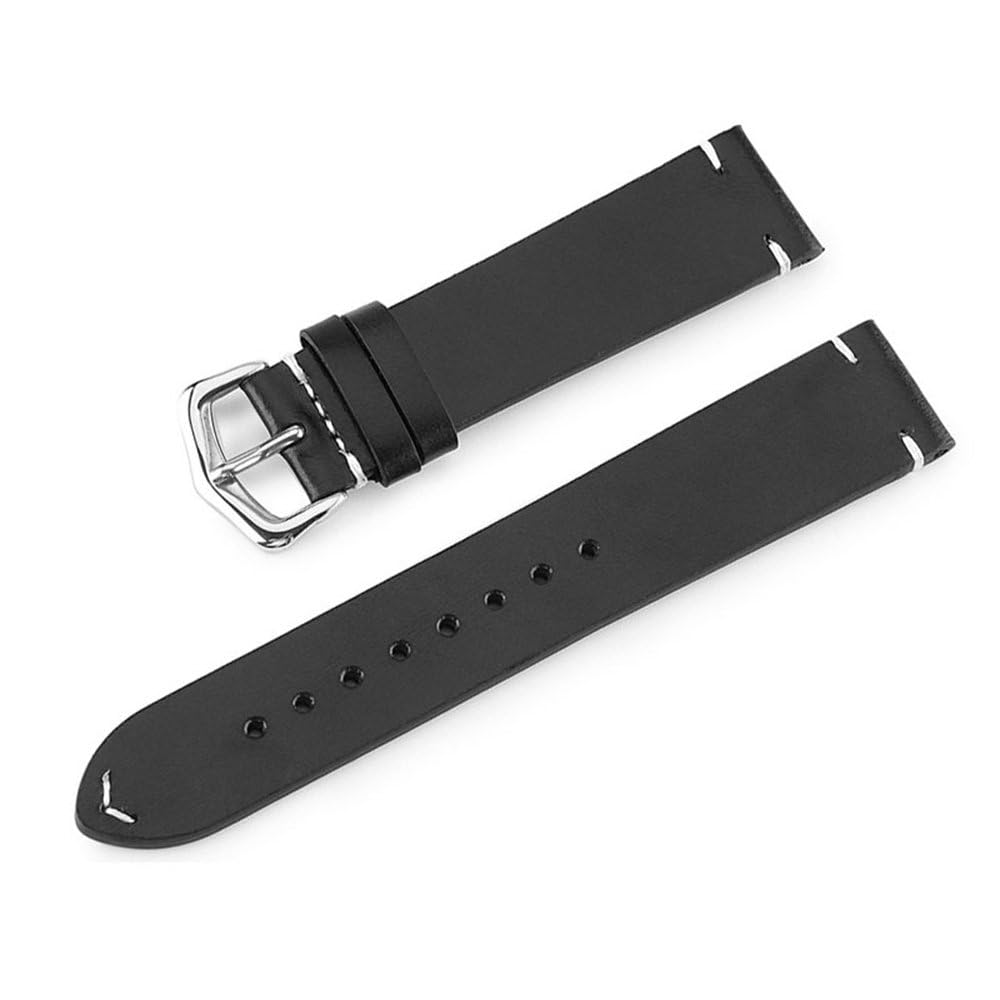 18mm 19mm 20mm 21mm 22mm 24mm Retroleder Uhrenarmband Uhrenarmband Lederband Armband mit Federstift, schwarz, 20mm, 20 mm