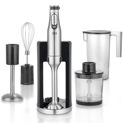 LEBENLANG Premium 1200W Stabmixer Set - Inkl. 5x Zubehör & Spritzschutz I Stufenlos verstellbar &...