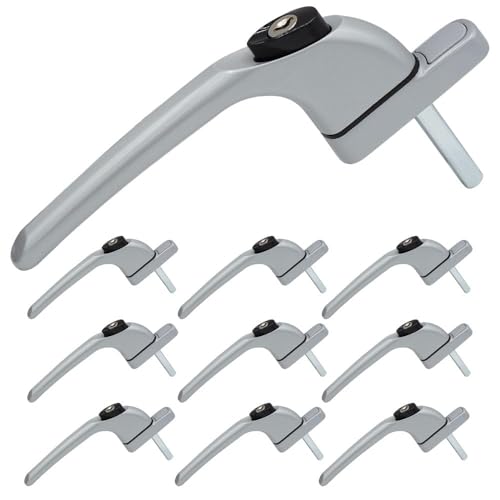 Image of SHIELD HARDWARE uPVC Universal Window Handle Inline Locking Espag Double Glazing Pack of 10 Matte Silver 40mm
