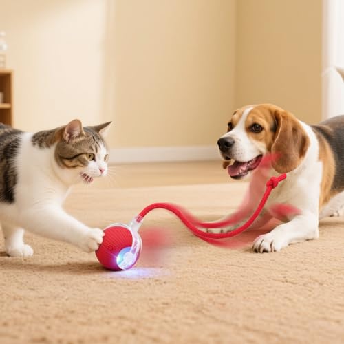 Interactive Automatic Rolling Electronic Stimulation Chase Ball Cat Dog Toy | Smart Electric Moving Stimulating Rechargeable Motion Activated Self Play Teaser for Boredom Small Dog Puppy Pet, with Rope - Image 7