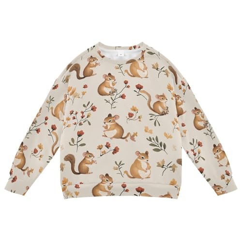 JUNZAN Beauty Squirrel animal Beige Little Girls Sweatshirts Hoodies Fleece Sweatshirt With Hoodie Sports 4T