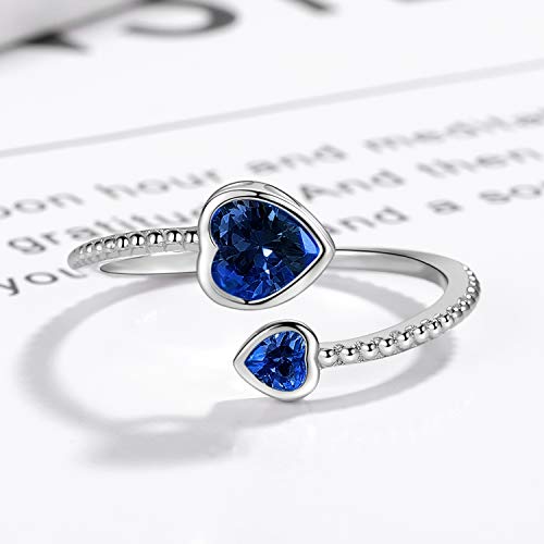 Step Forward 925 Sterling Silver Birthstone Rings for Women - Adjustable Open Heart Ring Constellation Month Band for Her Birthday Gifts Jewelry2