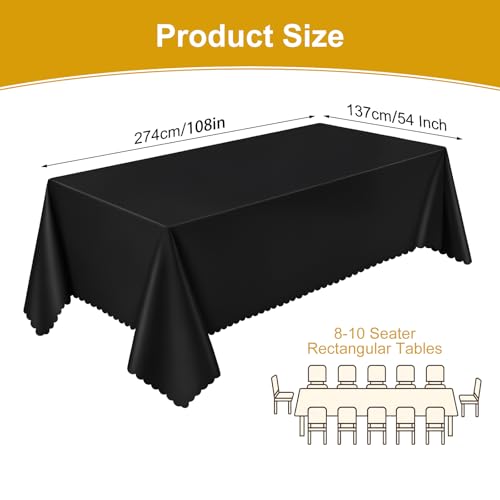Image of NatNarr 3 Pack Black Tablecloth Plastic, Scalloped Halloween Table Cloths
