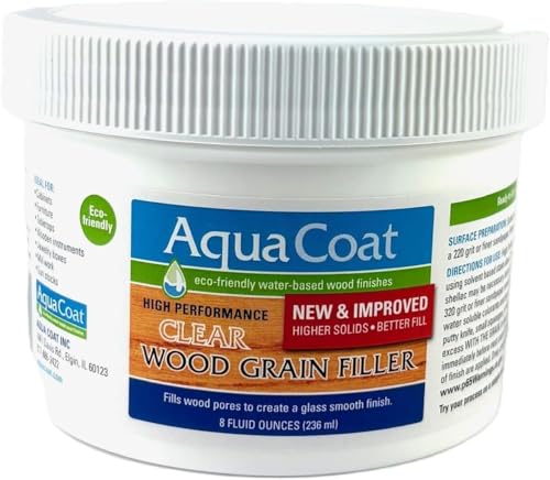 Aqua Coat Water Based High Performance Clear Wood Grain Filler Gel Great for Home Improvement and DIY Woodworking Professionals Low Odor Fast Drying and Stainable (8 oz)