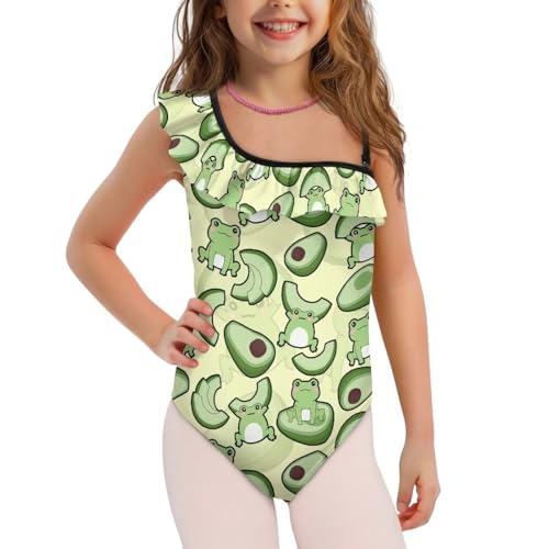 One Piece Swimsuit for Girls Ruffled Bathing Suit One Shoulder Straps Swimwear for Kids 3-14T2