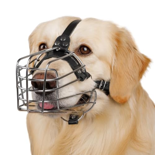 BRONZEDOG Dog Muzzle Wire Basket Metal Mask for Small, Medium and Large Dogs, Breathable, Dog can Drink, Adjustable, Padded, Training, Prevents Biting (Size 5: Belgian Malinois & Golden Retriever)