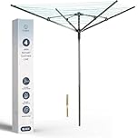 CUQOO 4 Arm Folding Clothes Line in Silver – 45m Heavy Duty Rotary Washing Line | Outdoor Rotary Clothes Dryer with Non-Slip Lining, Ground Spike, and Cover - Silver