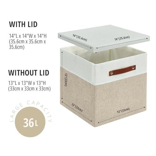 Image of DECOMOMO Foldable Storage Bin | Collapsible Sturdy Cationic Fabric Storage Basket Cube W /Handles for Organizing Shelf Nursery Home Closet (Beige & White, Cube with Lid - 13 x 13 x 13-3 Pack)